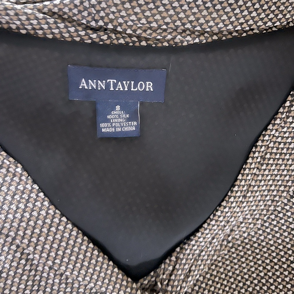 Ann Taylor 100% Silk Sleeveless Lined V-Tie Neckline Cropped Black/Tan/Cream Top - Picture 8 of 10